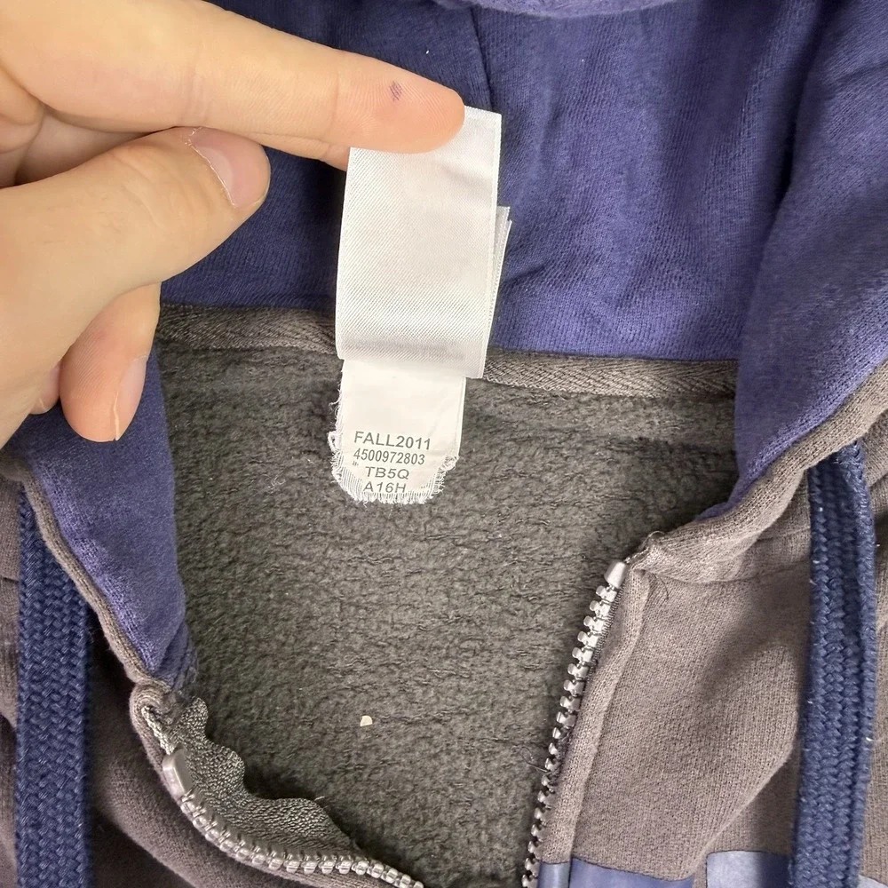 The North Face Men's XL Full Zip Hoodie Gray Blue Logo Sweatshirt Fall 2011 TB5Q